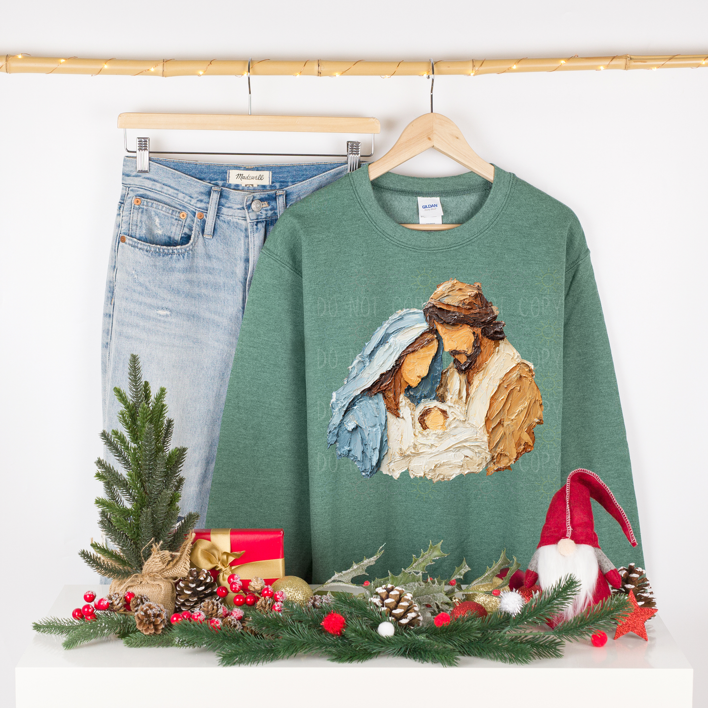 COMPLETED - Painted Mary, Joseph And Jesus Crewneck