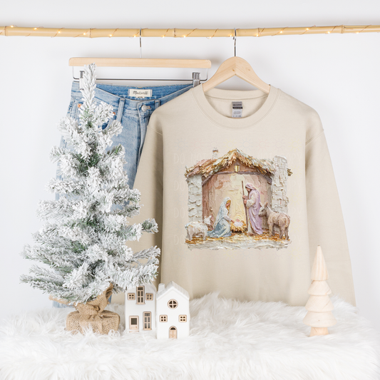 COMPLETED - Painted Pastel Nativity Scene Crewneck
