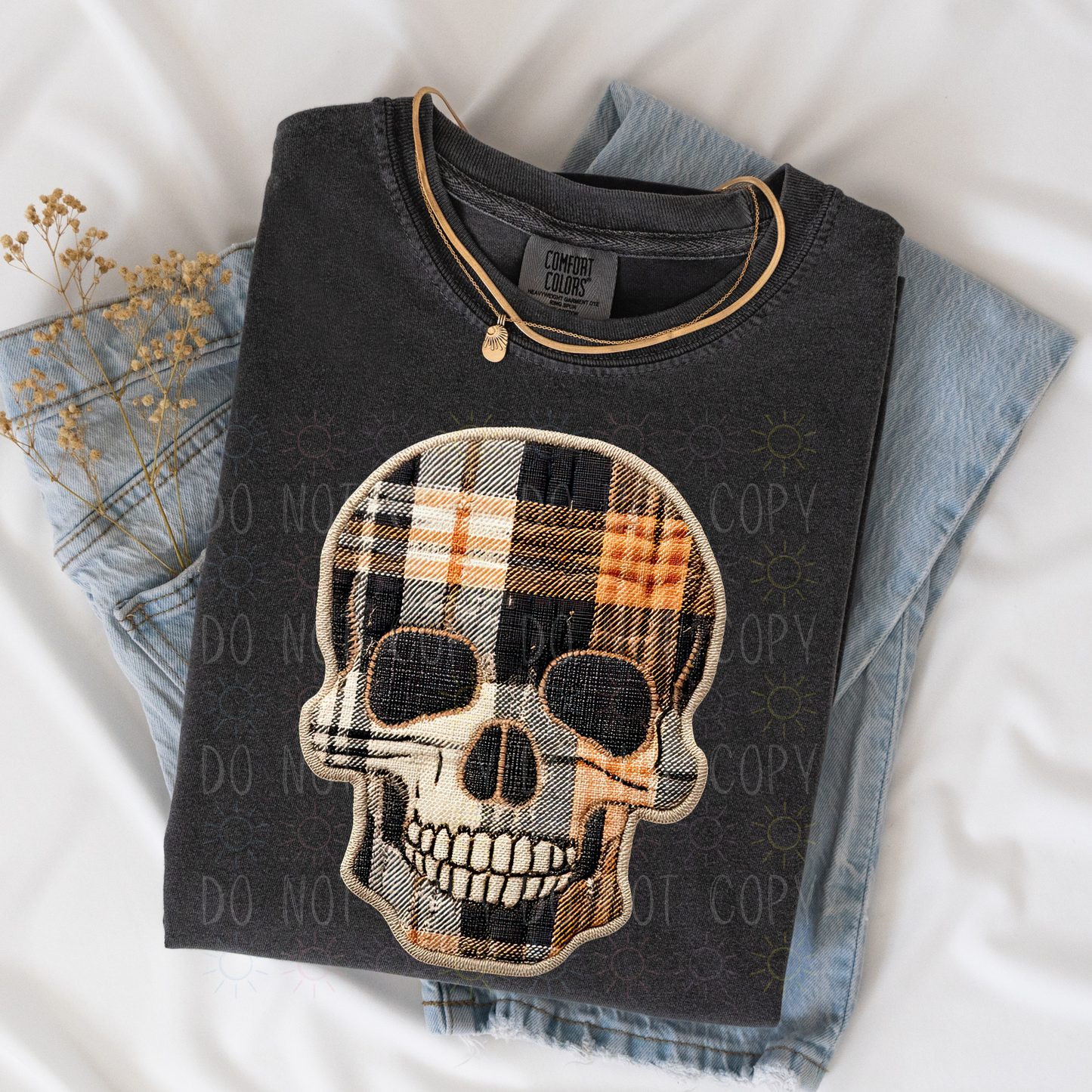 COMPLETED - Black And Orange Patchwork Plaid Skull